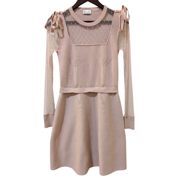 RED VALENTINO Knit & Polka Dot Tulle Mini Dress - Nude/Blush Women's S - Picture 2 of 8